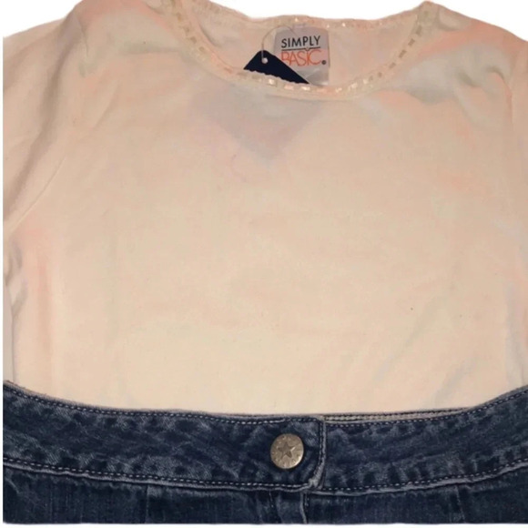 OLD NAVY EUC JEAN SKIRT / NWT TOP GIRLS SET SHIRT JEANS TSHIRT WHITE TOPS SIZE 6 - Picture 2 of 6